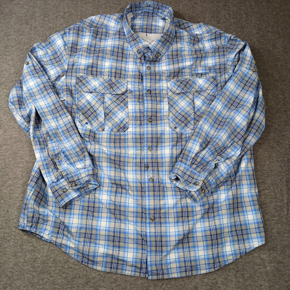 Lincoln Outfitters Mens XL Blue Plaid Button Down Fishing Shirt Long Sleeve Mesh